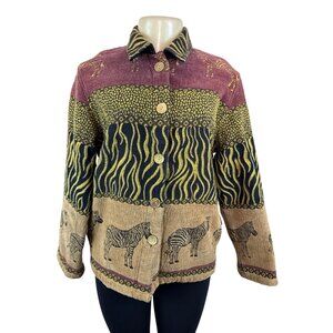 Sag Harbor Womens Multicolor Zebra Print Button-Up Jacket Sz 10